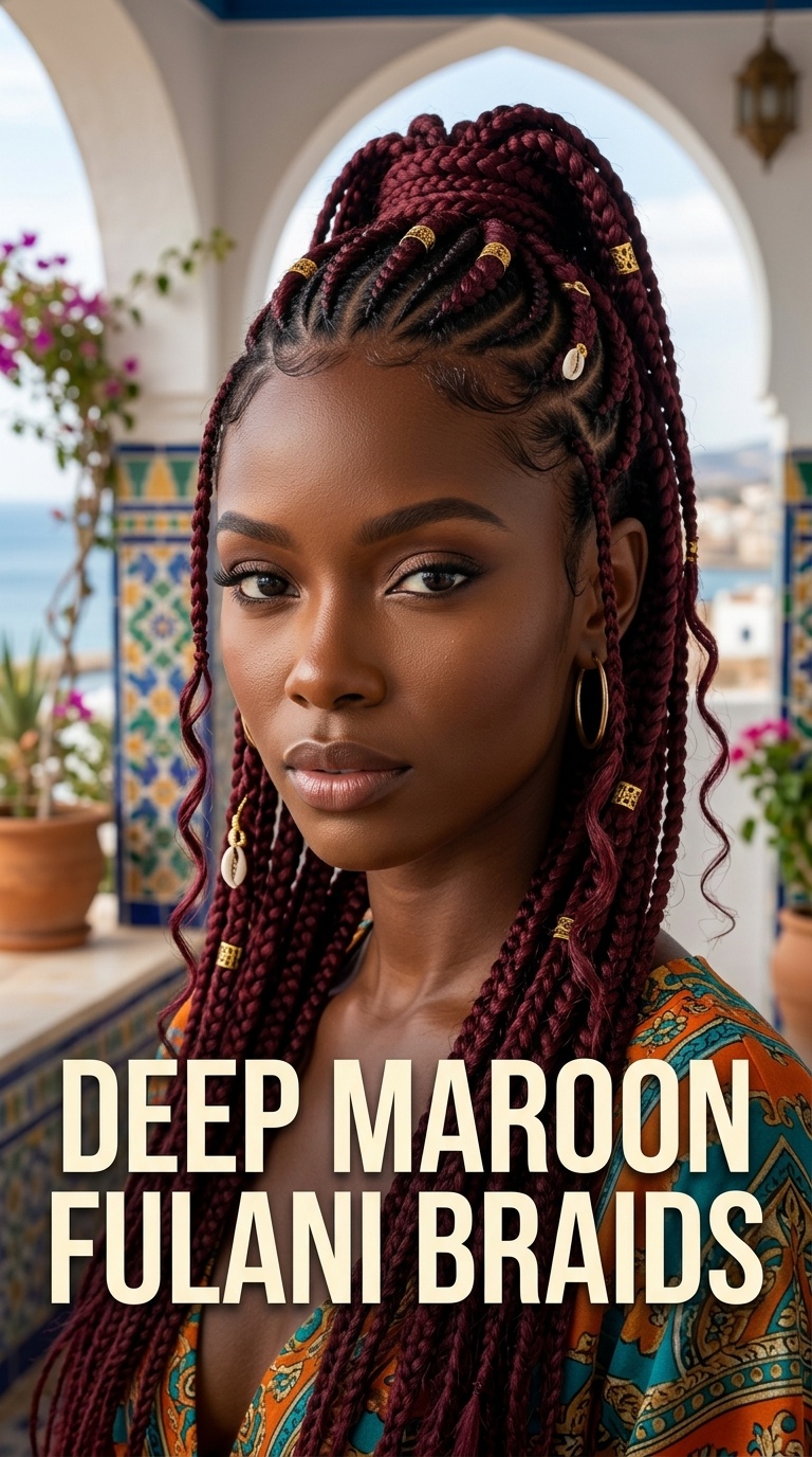 Deep Maroon Fulani Braids