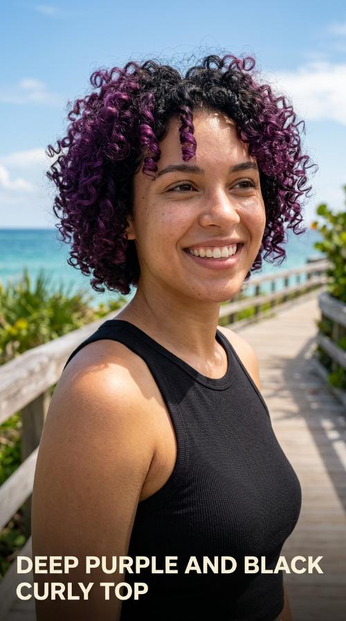 Deep Purple and Black Curly Top