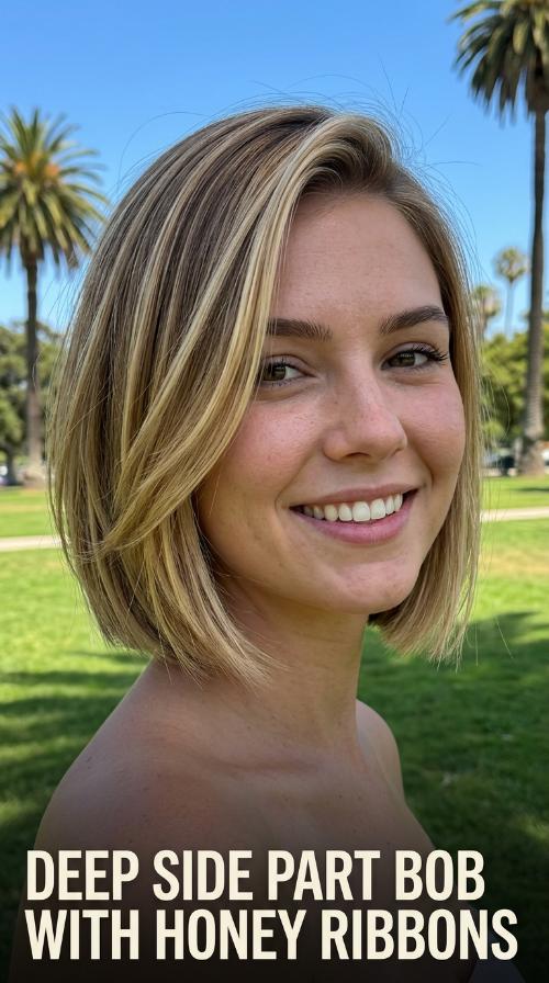 Deep Side Part Bob with Honey Ribbons