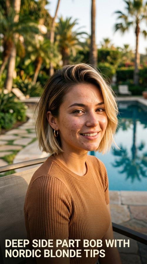 Deep Side Part Bob with Nordic Blonde Tips