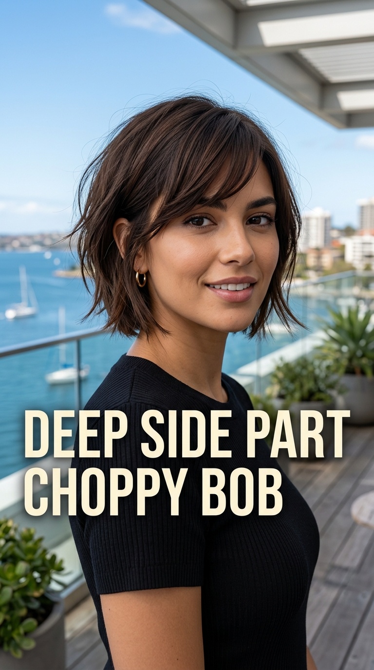 Deep Side Part Choppy Bob