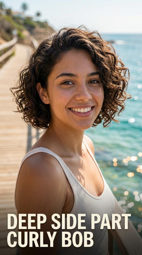 Deep Side Part Curly Bob