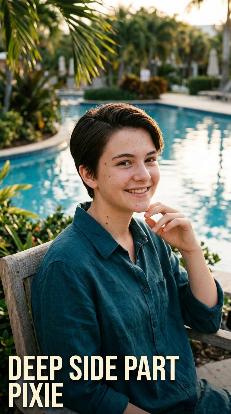 Deep Side Part Pixie