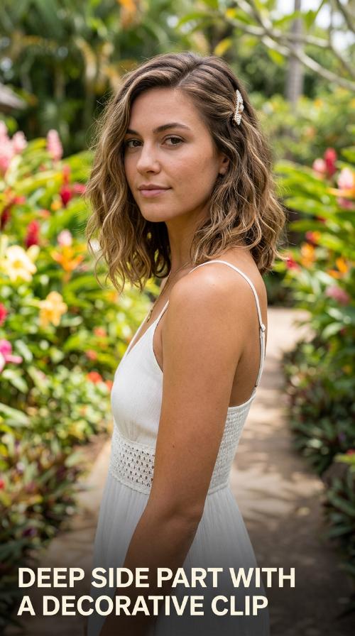 Deep Side Part with a Decorative Clip