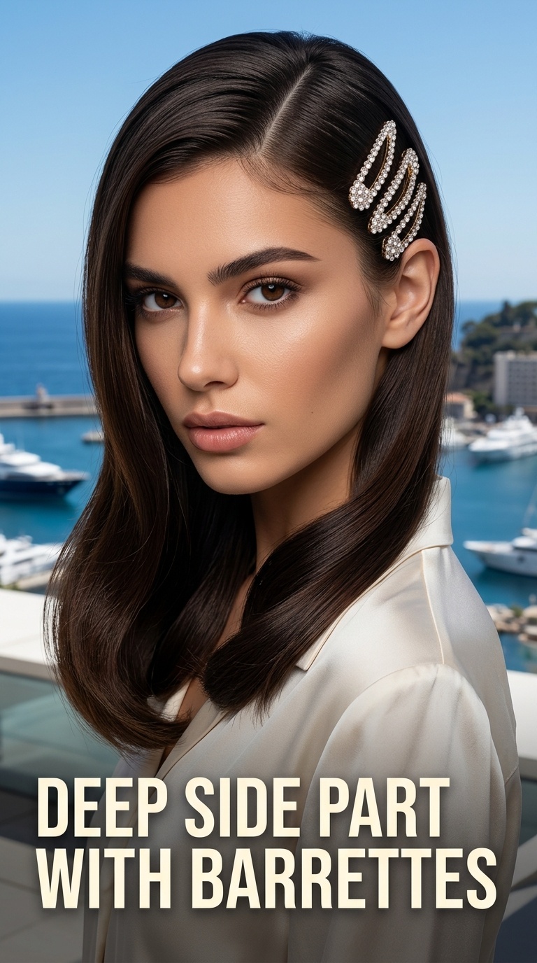 Deep Side Part with Barrettes