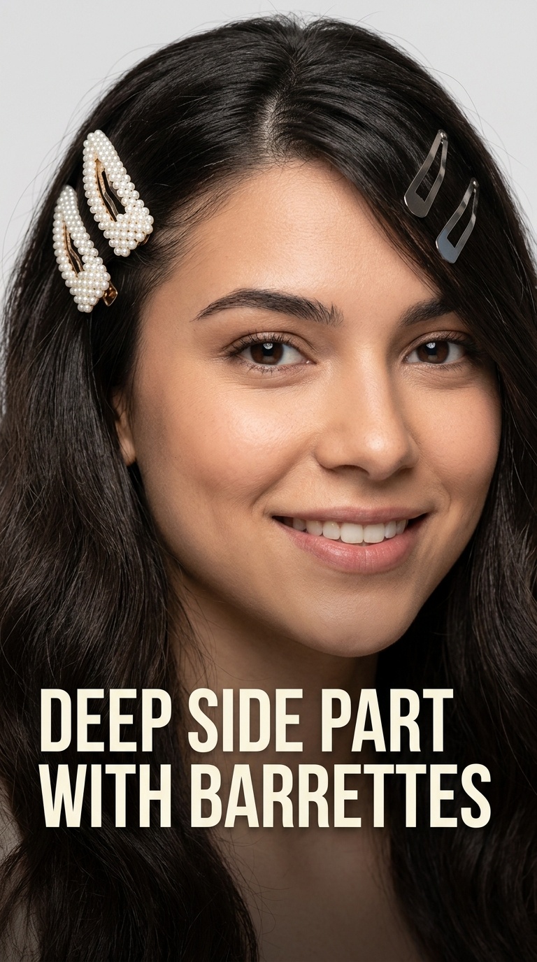 Deep Side Part with Barrettes