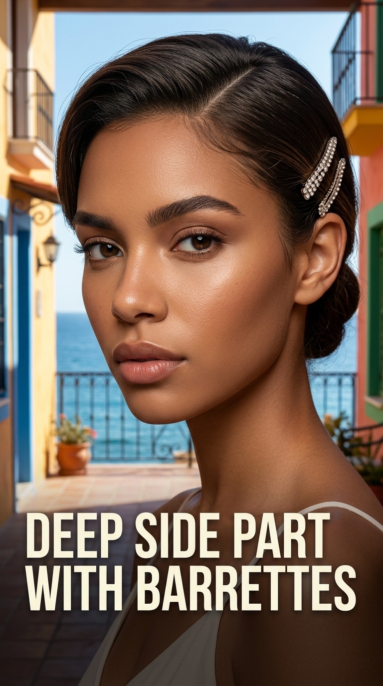 Deep Side Part with Barrettes