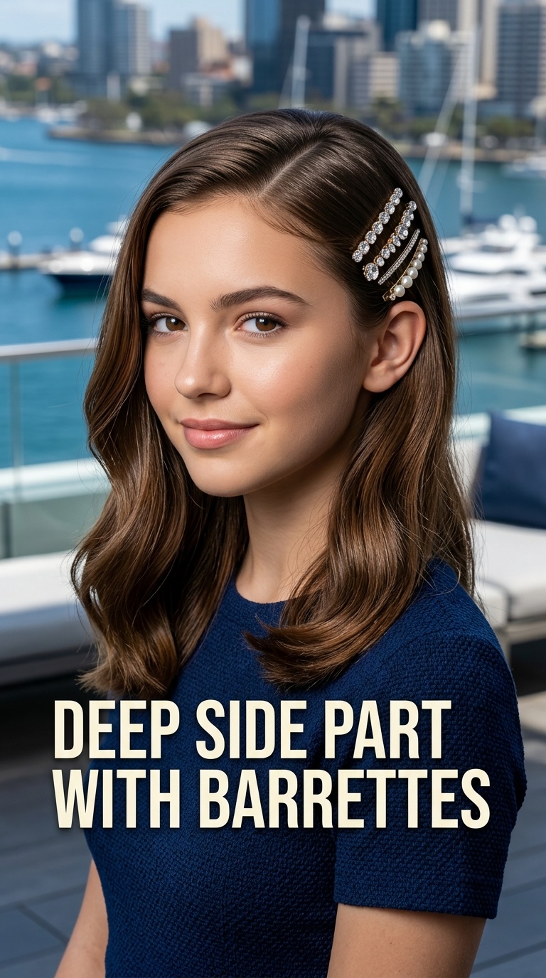Deep Side Part with Barrettes