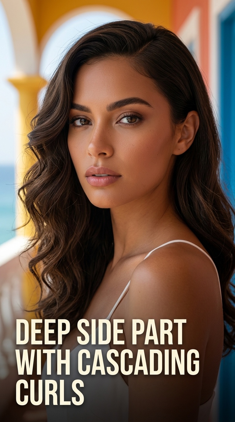 Deep Side Part with Cascading Curls