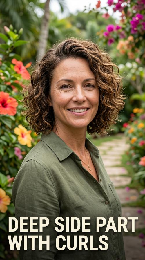 Deep Side Part with Curls
