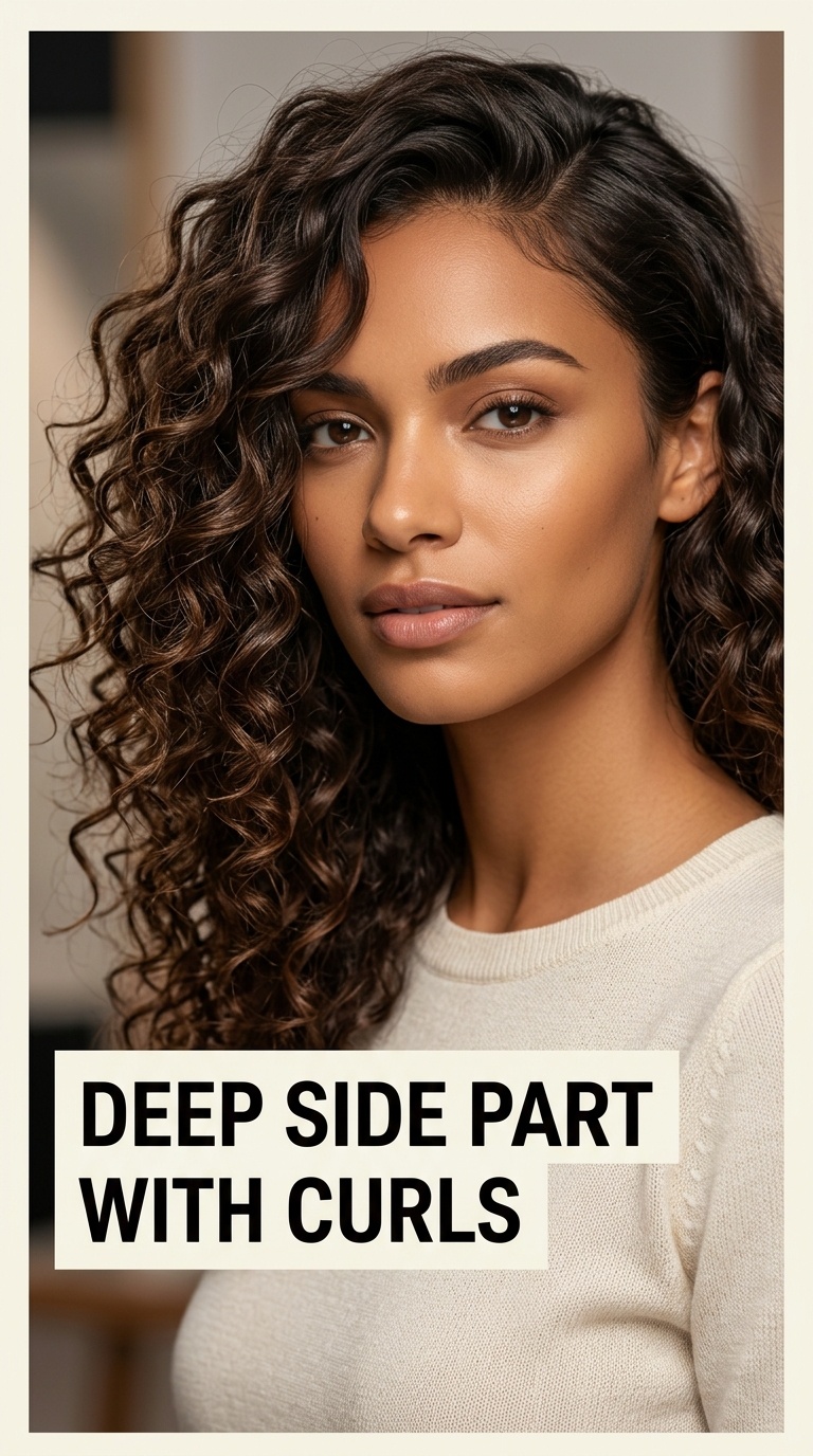 Deep Side Part with Curls