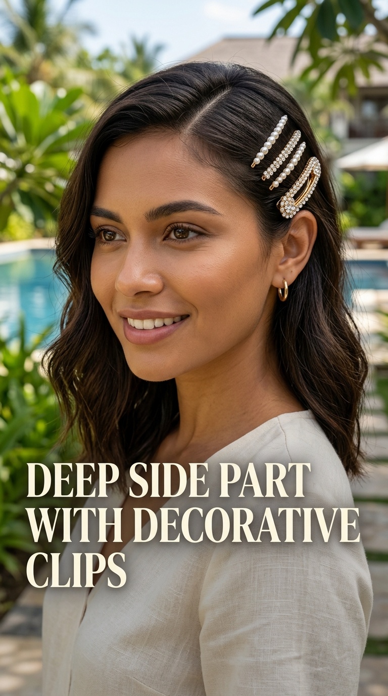 Deep Side Part with Decorative Clips