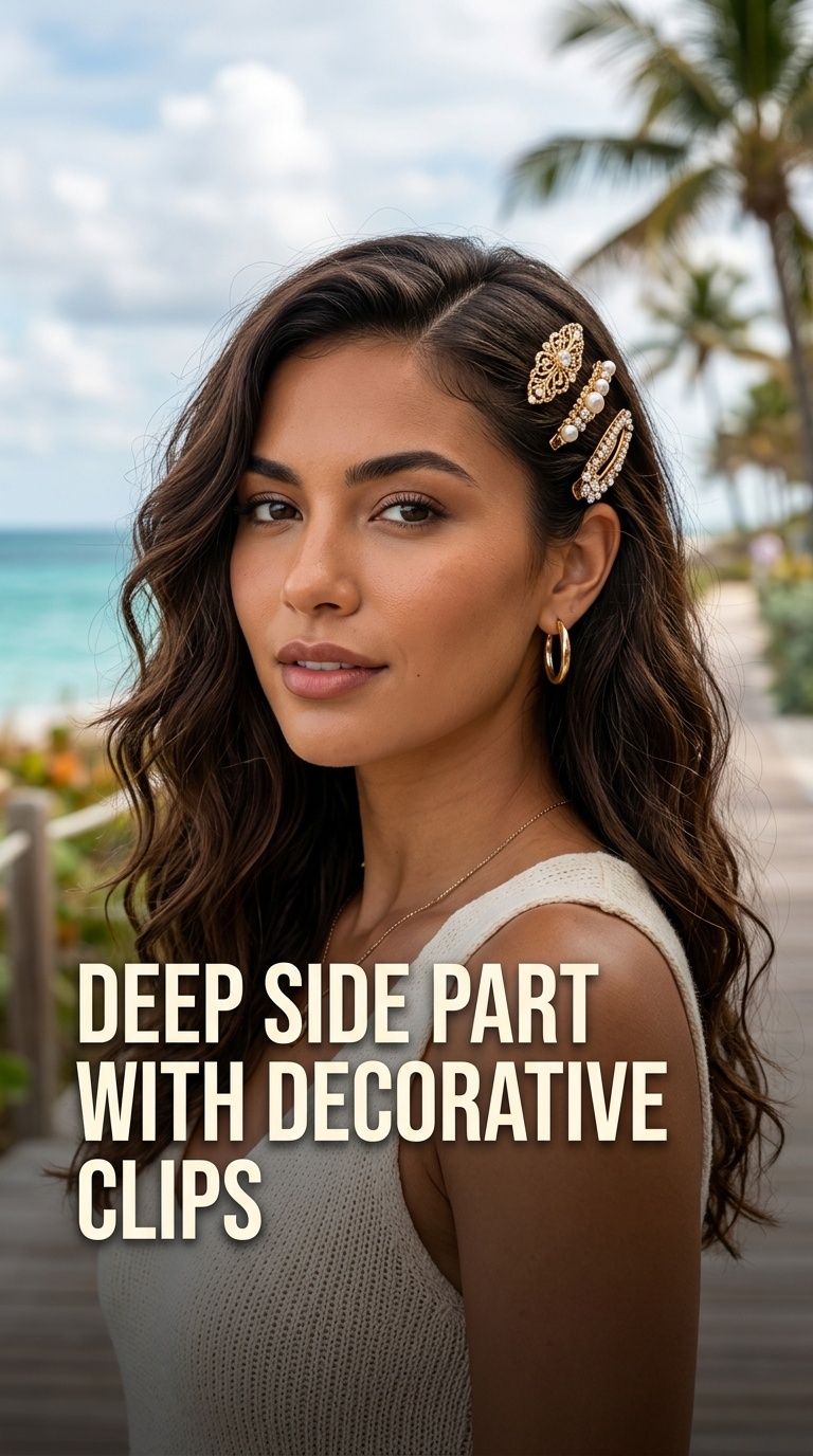 Deep Side Part with Decorative Clips