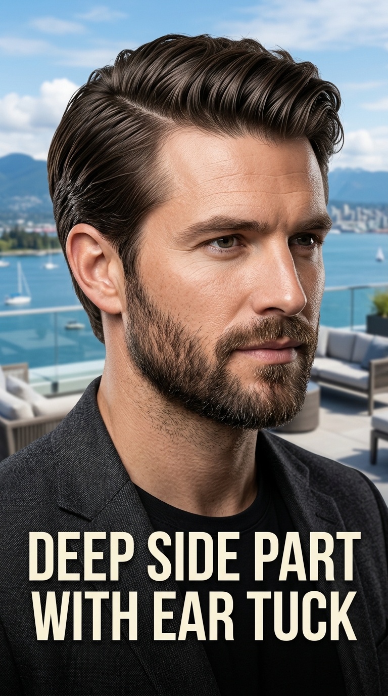 Deep Side Part with Ear Tuck