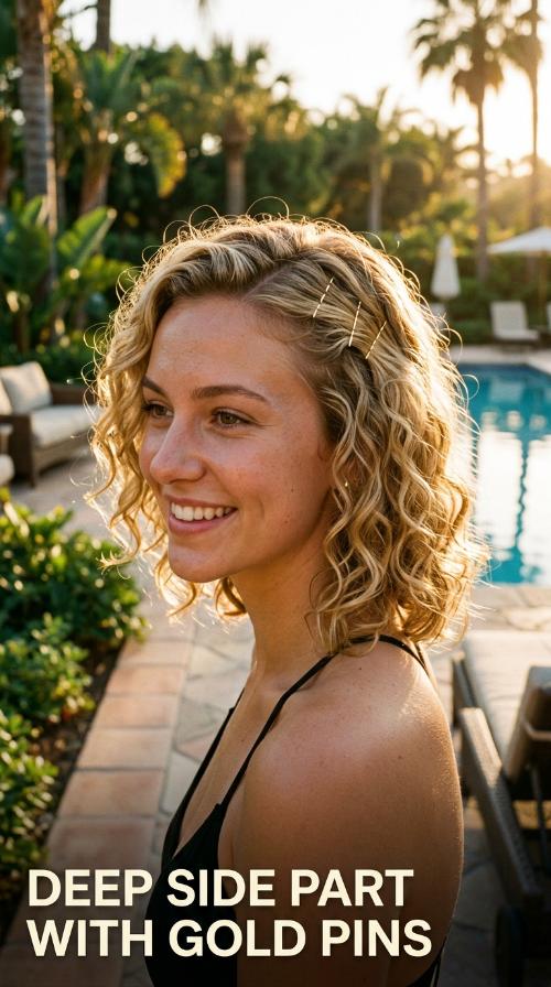 Deep Side Part with Gold Pins