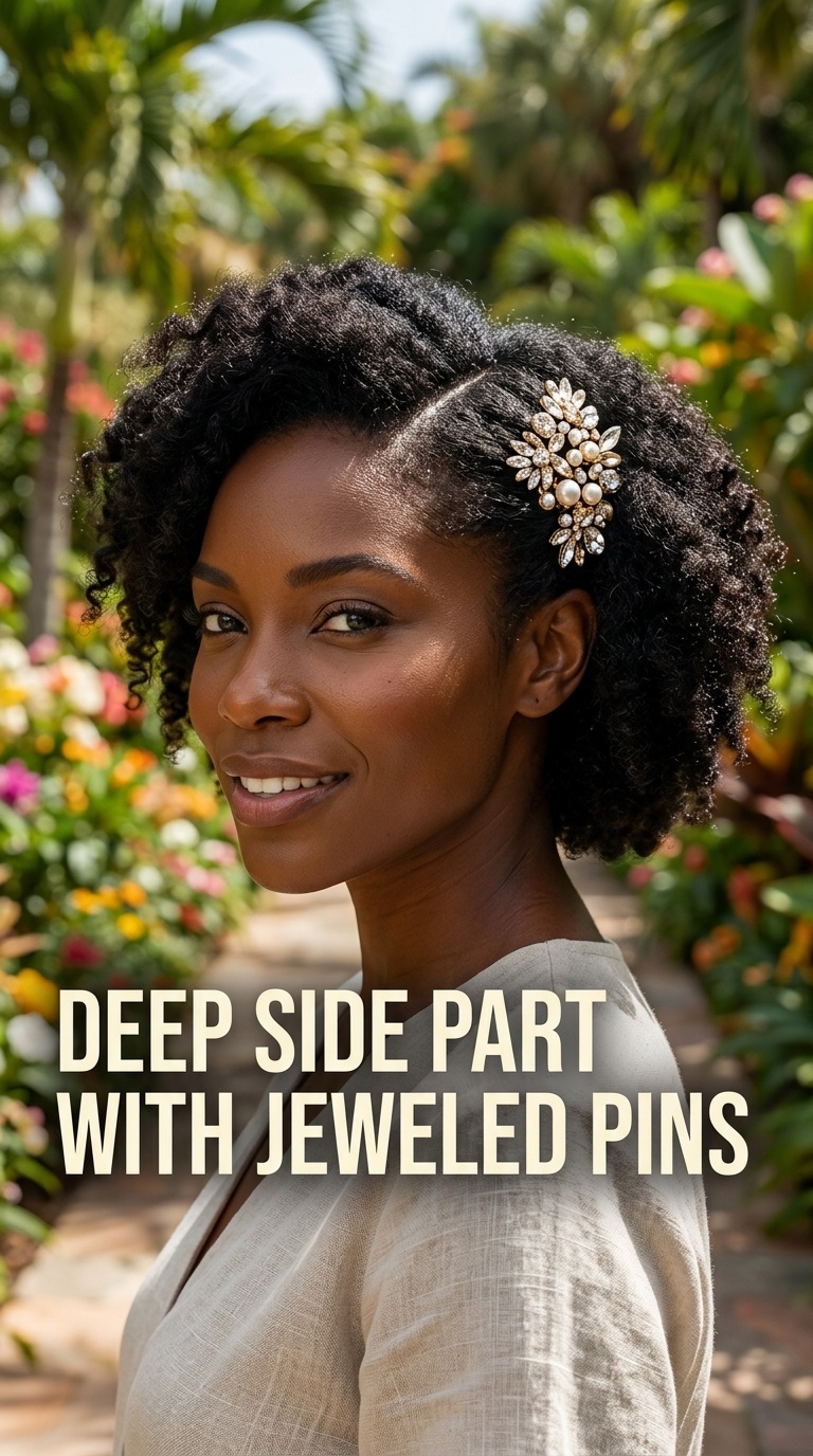 Deep Side Part with Jeweled Pins