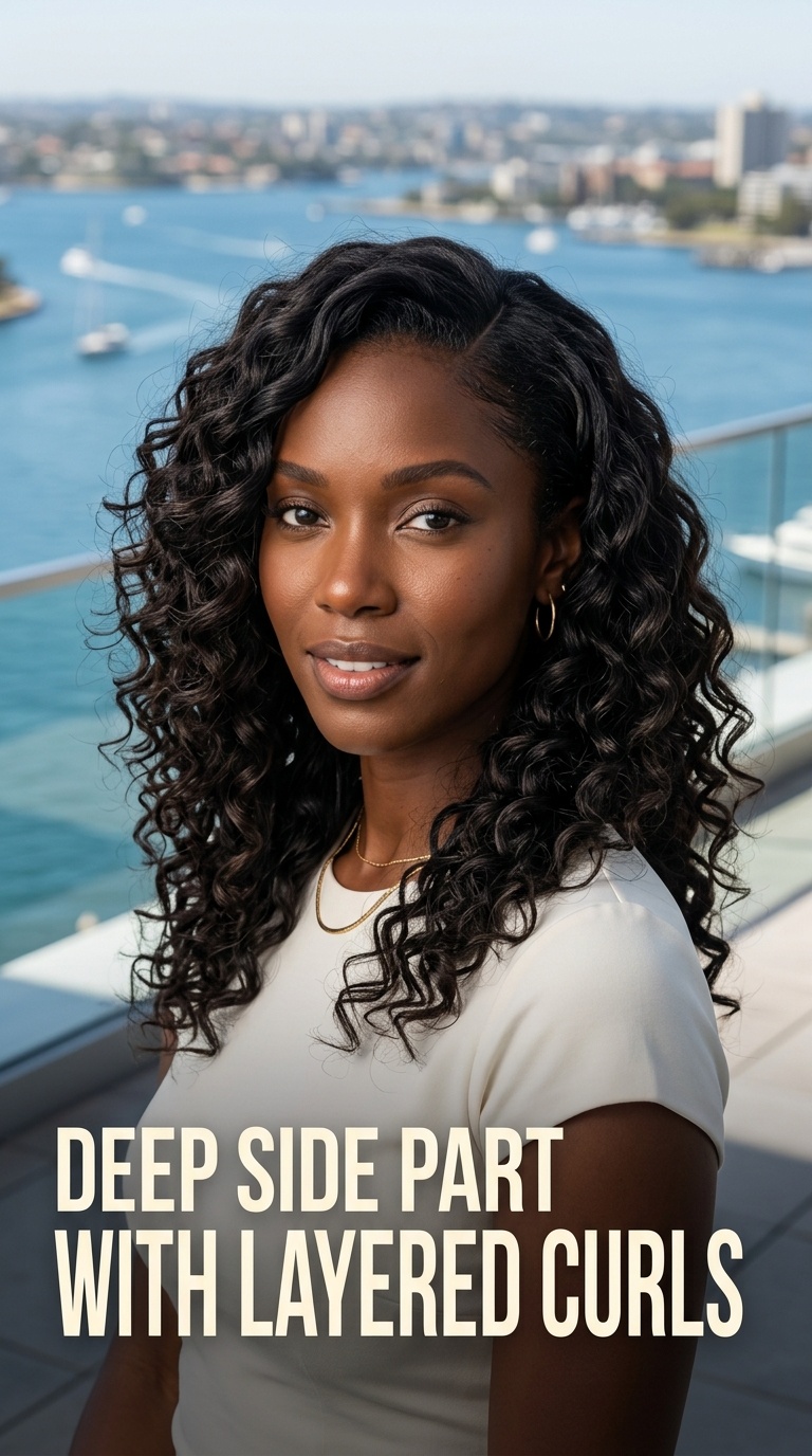 Deep Side Part with Layered Curls