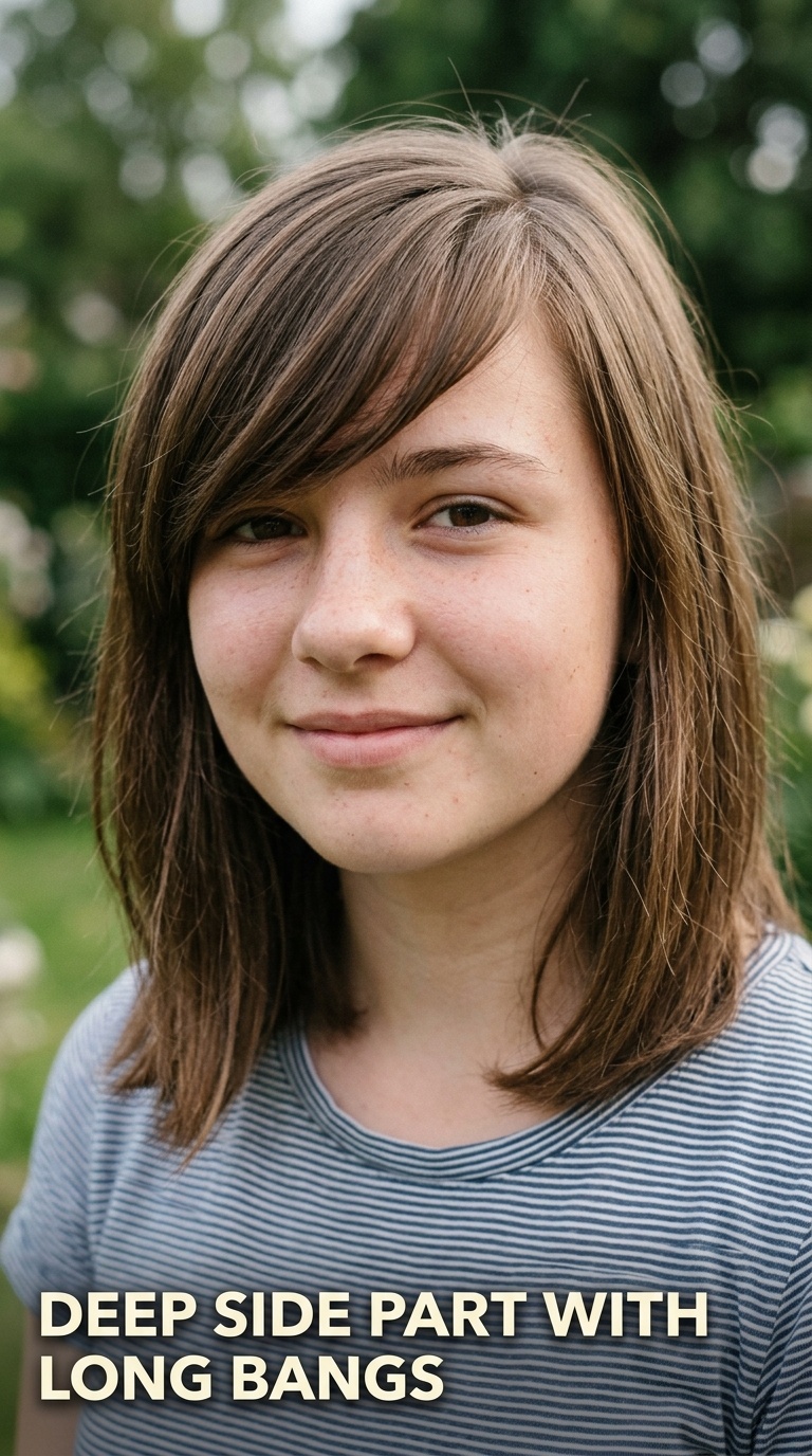 Deep Side Part with Long Bangs