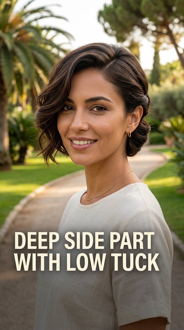 Deep Side Part with Low Tuck