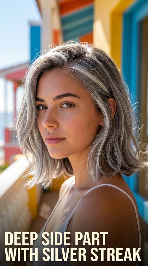 Deep Side Part with Silver Streak