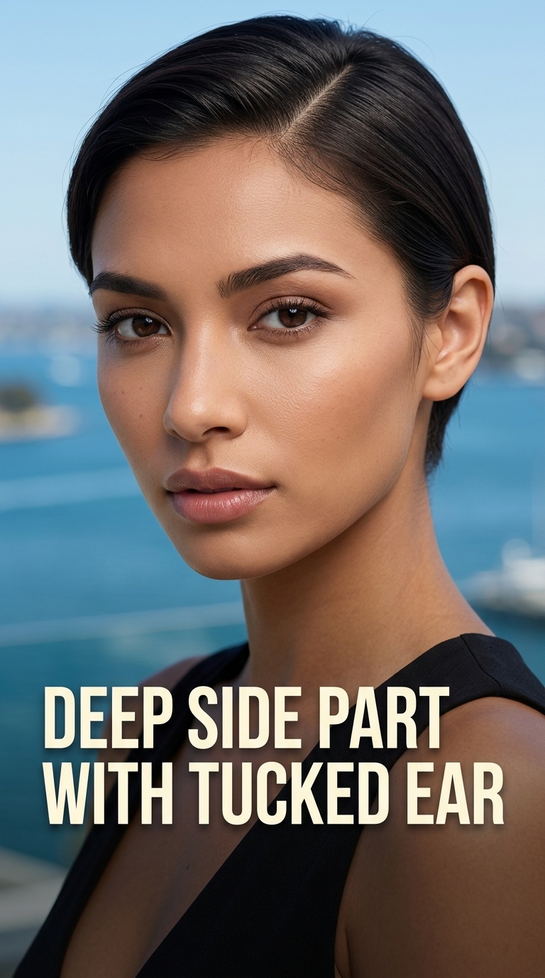 Deep Side Part with Tucked Ear