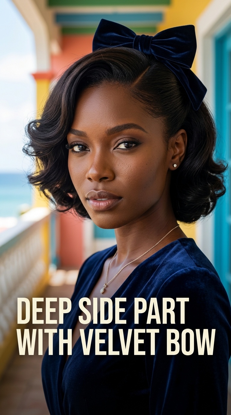 Deep Side Part with Velvet Bow