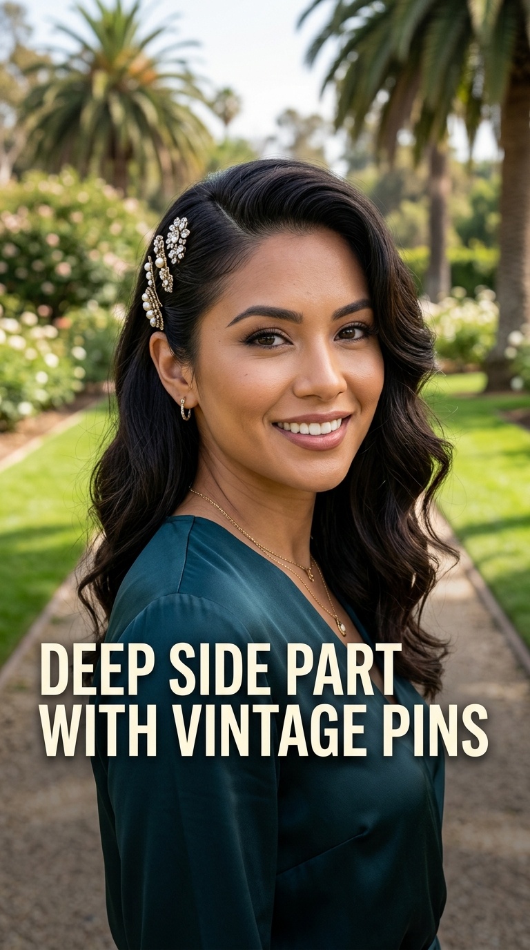 Deep Side Part with Vintage Pins