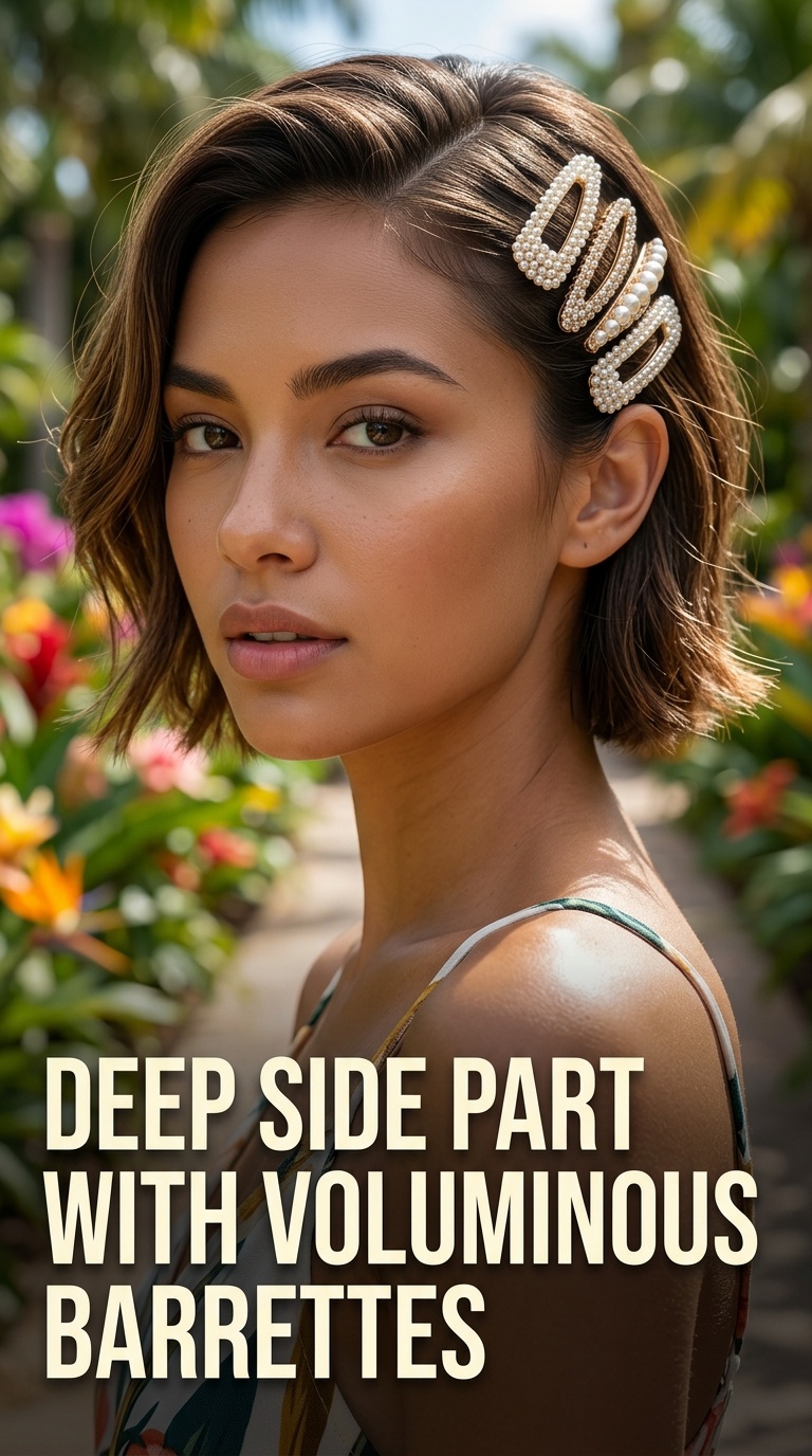 Deep Side Part with Voluminous Barrettes