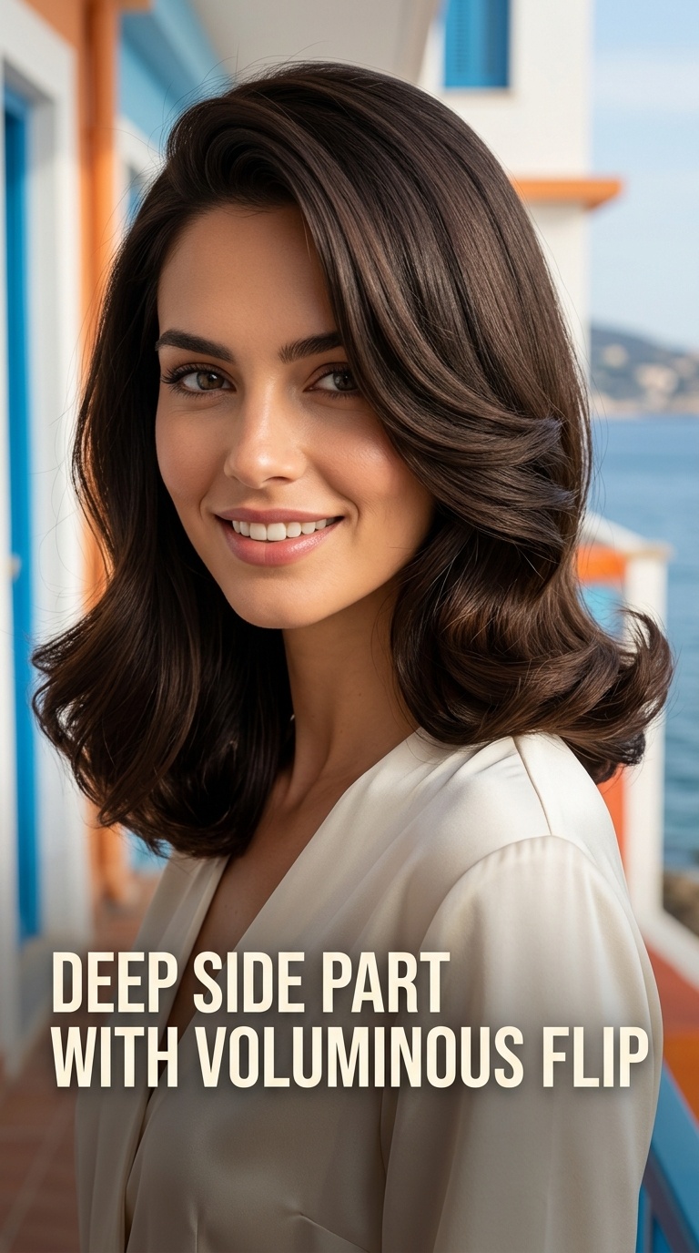 Deep Side Part with Voluminous Flip