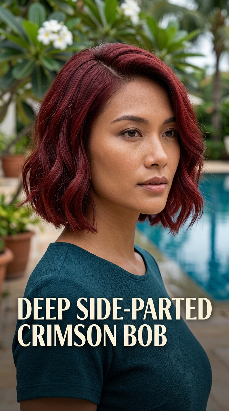 Deep Side-Parted Crimson Bob