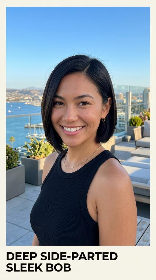 Deep Side-Parted Sleek Bob