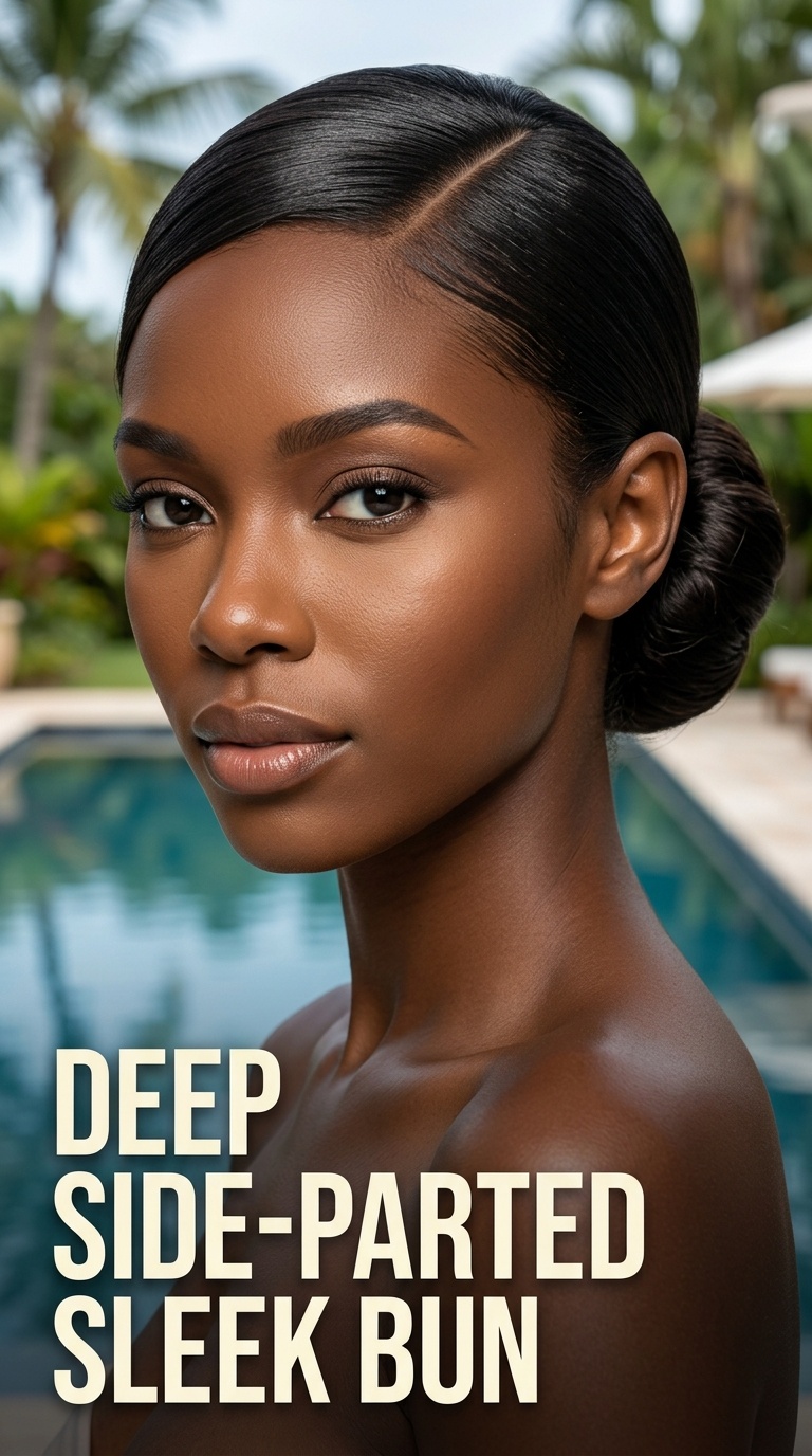 Deep Side-Parted Sleek Bun