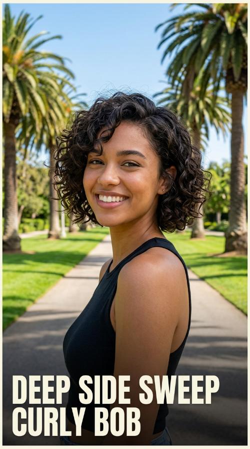 Deep Side Sweep Curly Bob