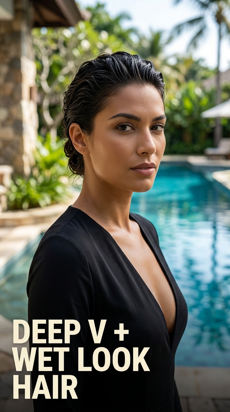 Deep V + Wet Look Hair