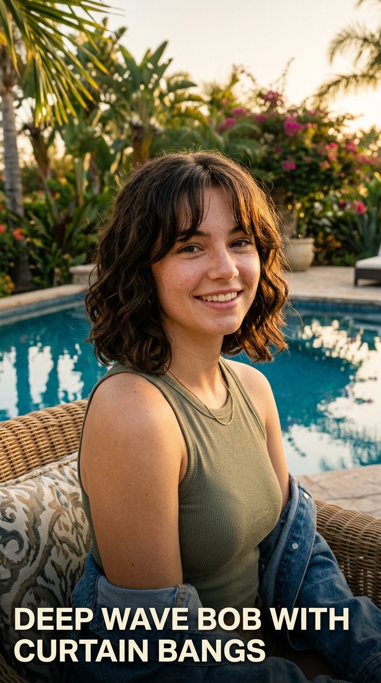 Deep Wave Bob with Curtain Bangs