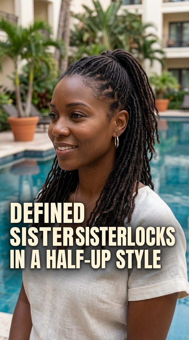 Defined Sisterlocks in a Half-Up Style
