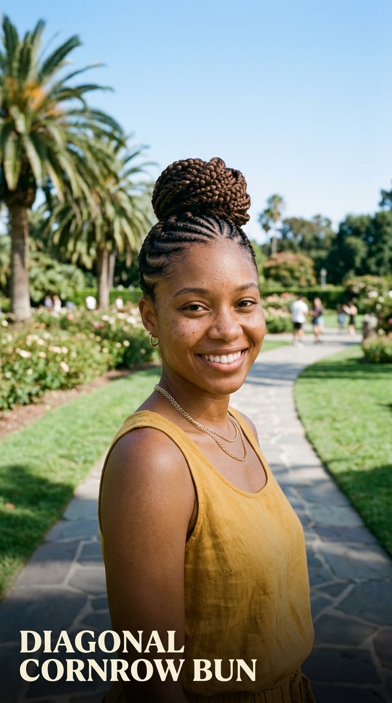 Diagonal Cornrow Bun