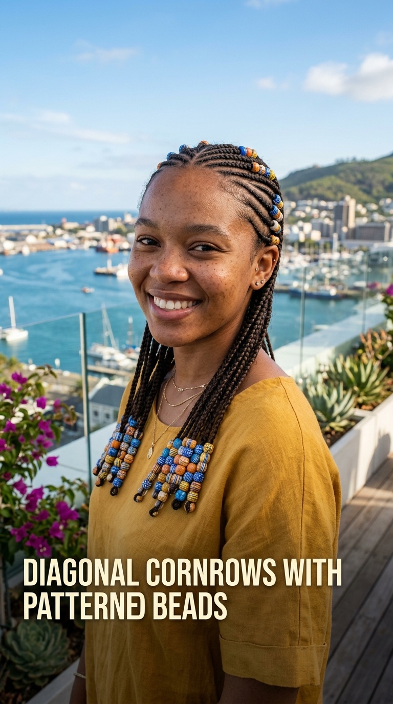 Diagonal Cornrows with Patterned Beads