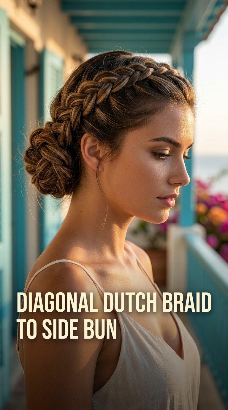 Diagonal Dutch Braid to Side Bun