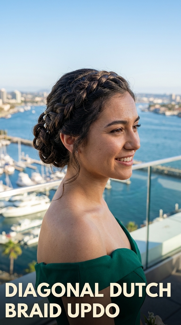 Diagonal Dutch Braid Updo