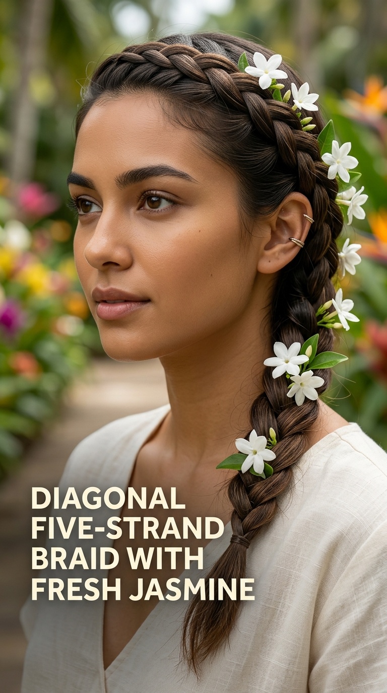 Diagonal Five-Strand Braid with Fresh Jasmine