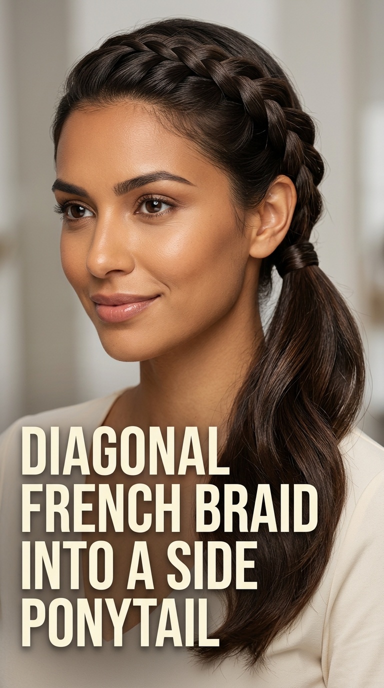 Diagonal French Braid into a Side Ponytail