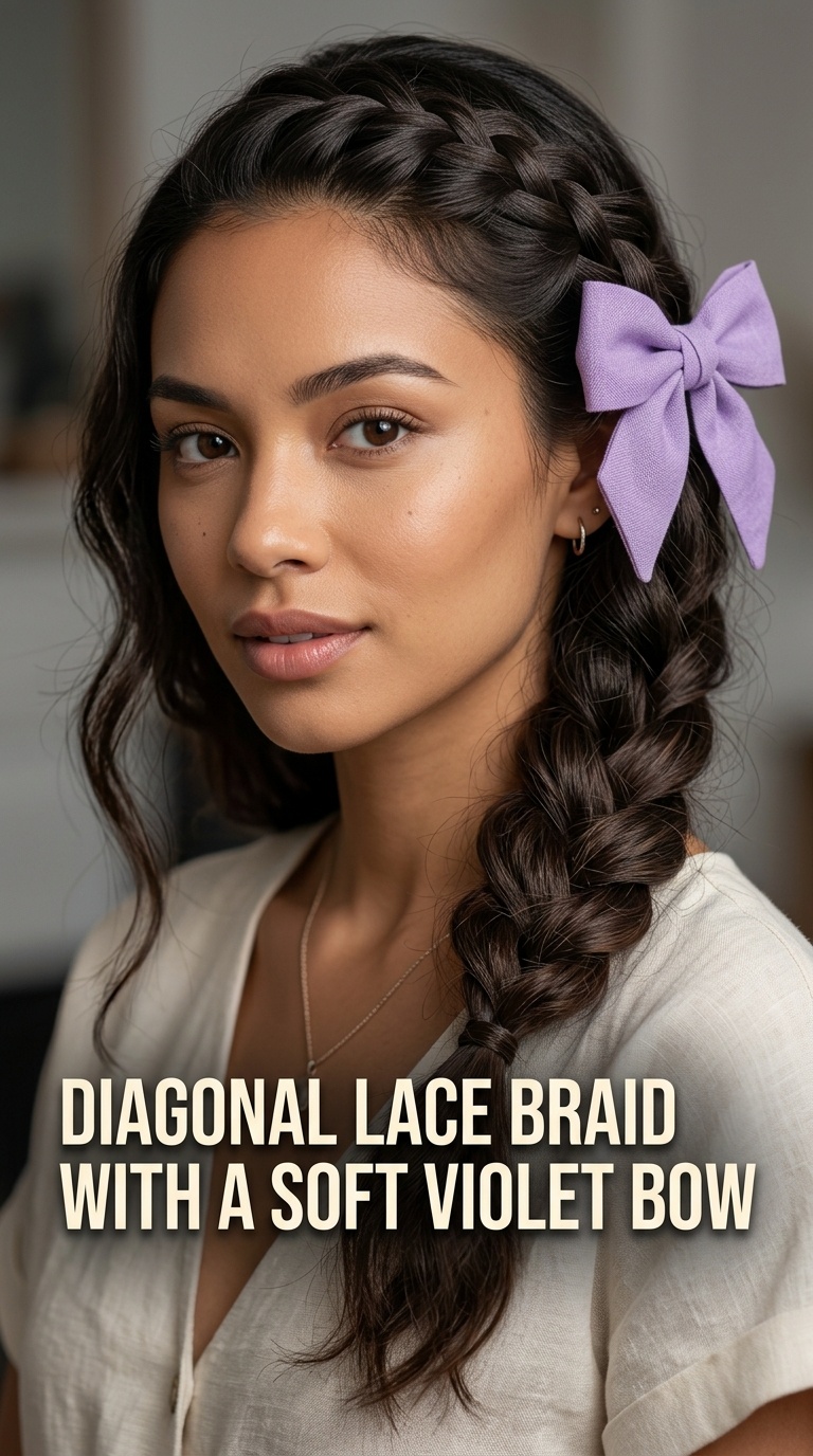 Diagonal Lace Braid with a Soft Violet Bow