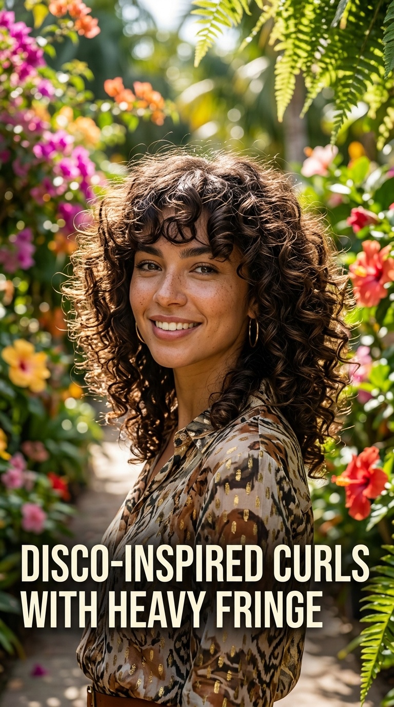 Disco-Inspired Curls with Heavy Fringe