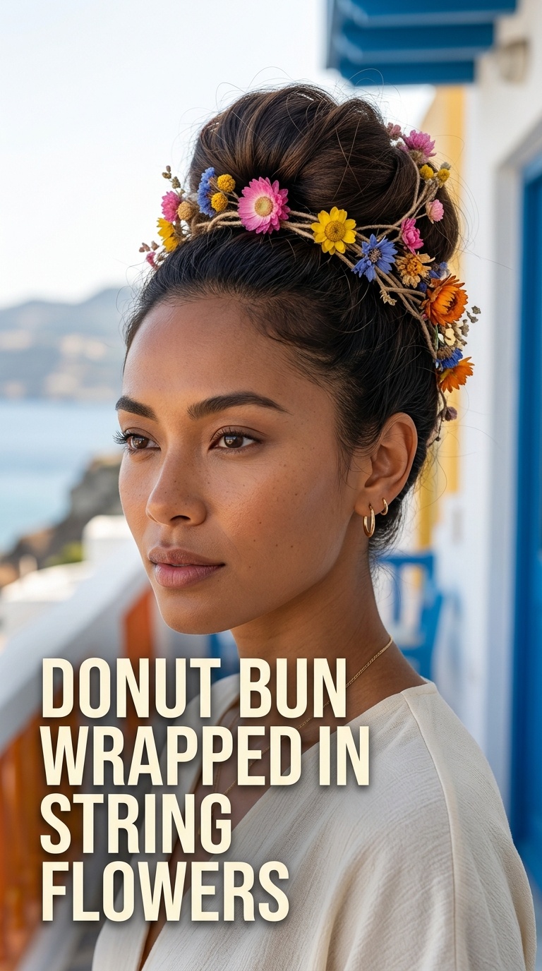 Donut Bun Wrapped in String Flowers