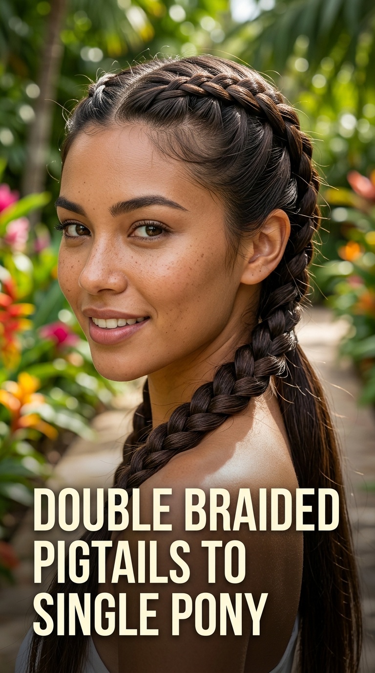 Double Braided Pigtails to Single Pony