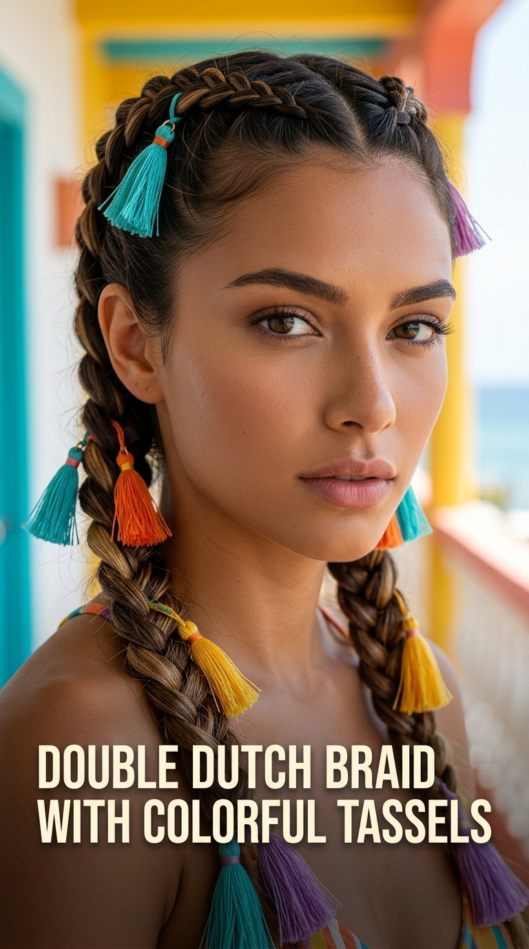 Double Dutch Braid with Colorful Tassels
