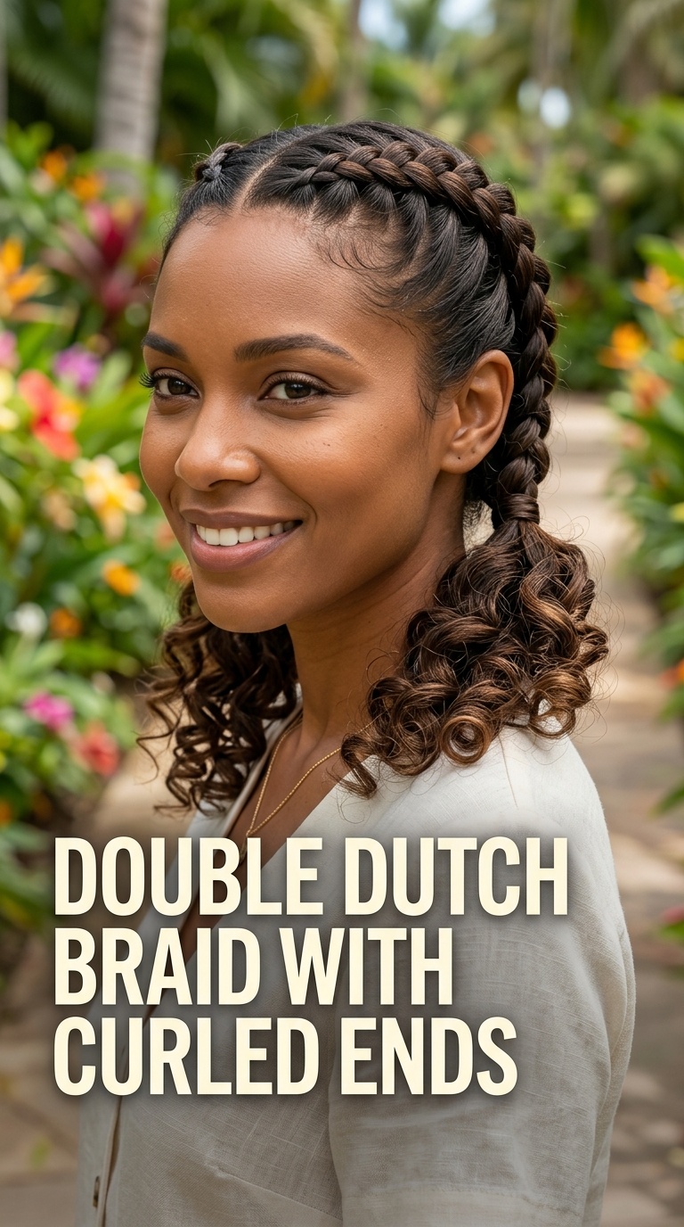 Double Dutch Braid with Curled Ends