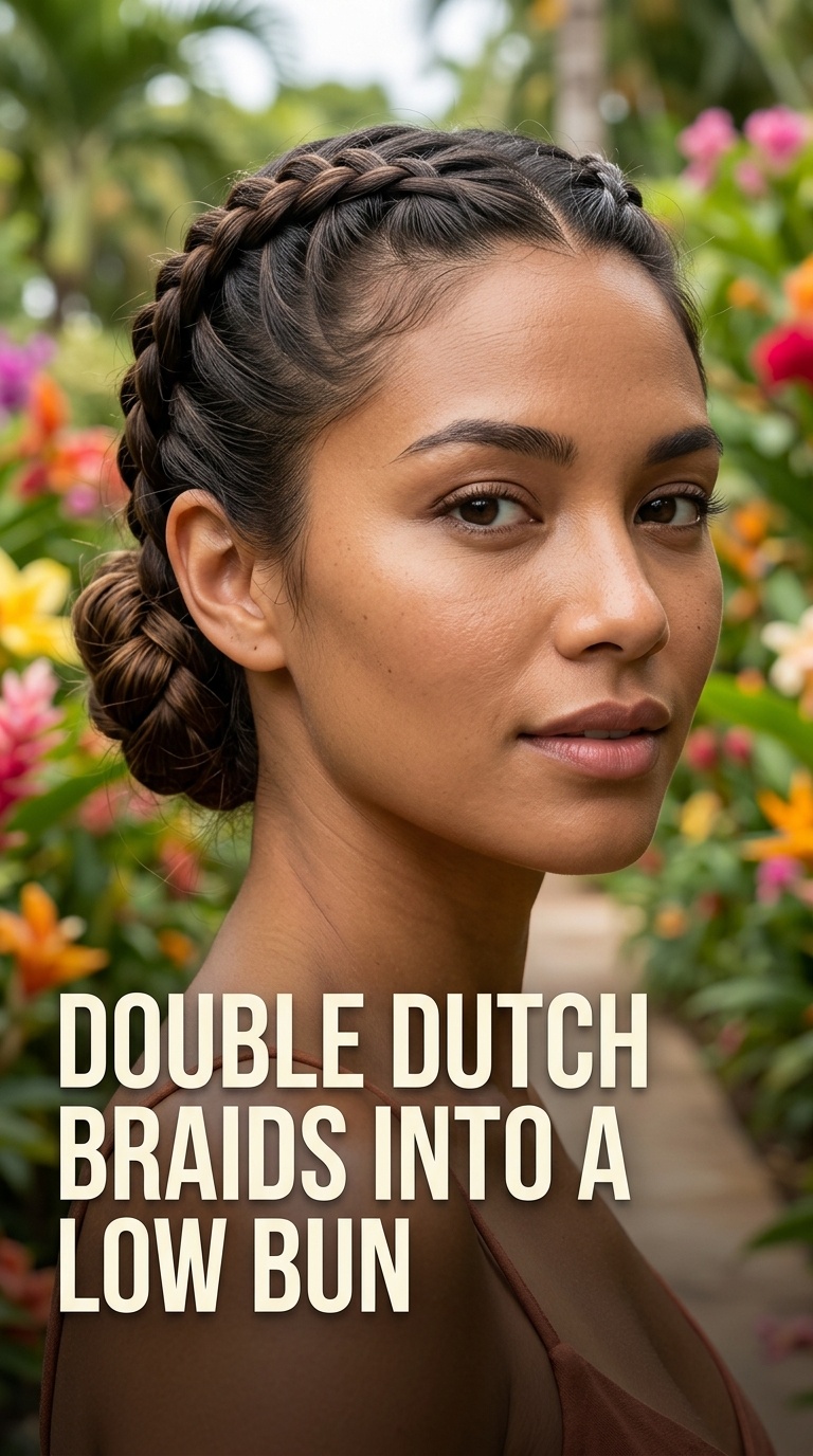 Double Dutch Braids into a Low Bun