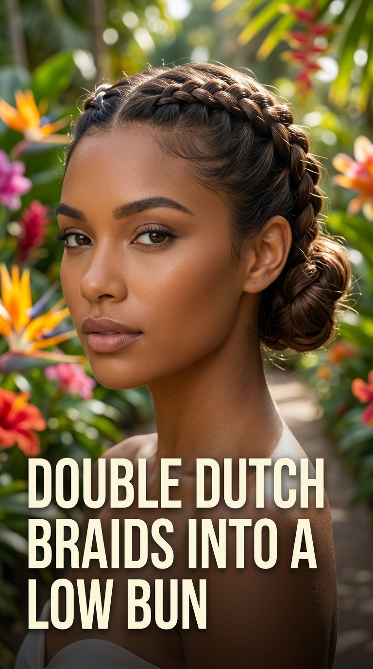 Double Dutch Braids into a Low Bun